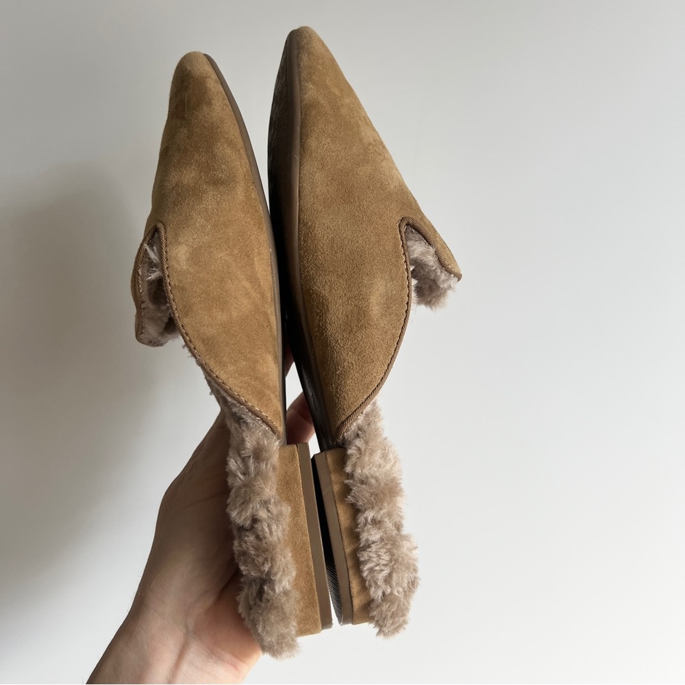 Birdies The Phoebe Mule Slipper Camel Suede Leather Cream Faux Fur Size 8 - Picture 11 of 16